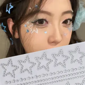 Hollow Five-Point Star Diamond Stickers, Glittering Rhinestone Face Tattoos, Phone Case Decor, DIY Water Drill Art, Stage Makeup Accessories
