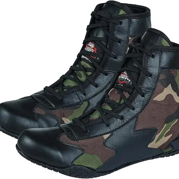 Right Punch Men's Boxing & Wrestling Shoes – Premium Leather, Ankle Support, Non-Slip Grip (Black Camo, Blue Camo, Red Camo, White Camo)