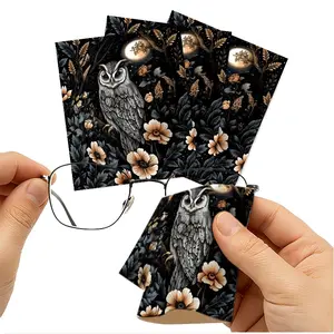 1/3/6/14pcs Mystical Owl Pattern Cleaning Cloth, Suitable For Camera & Eyeglass Lenses, Single - sided, Multiple Specifications Available, Ideal For Home & Photography Use, Nature - inspired Design, Efficient Cleaning