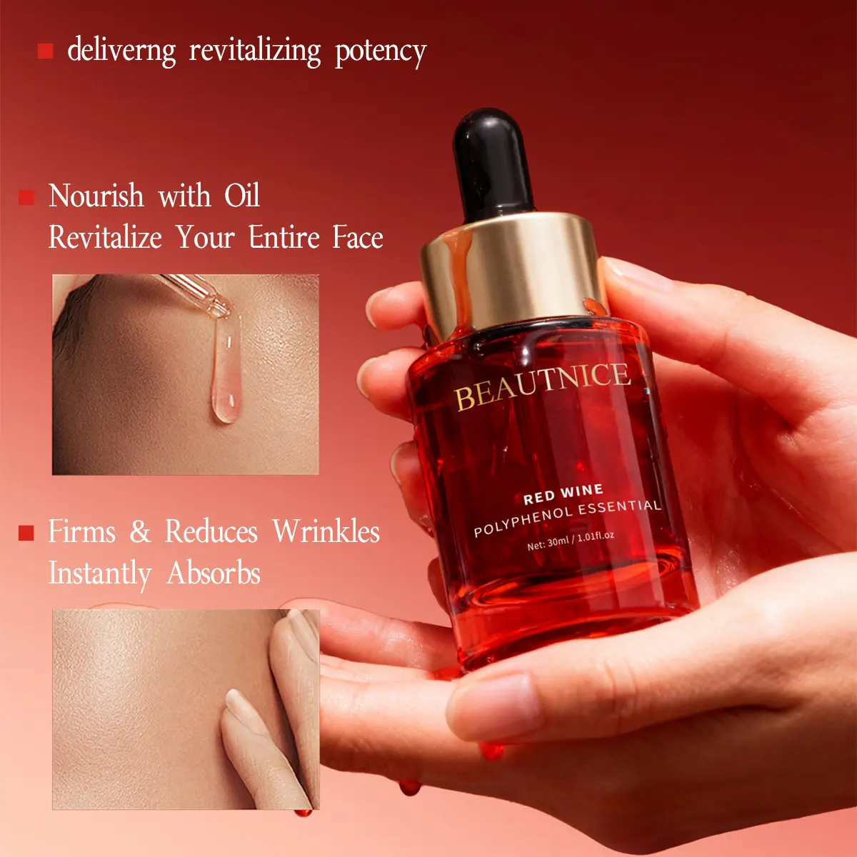Beautnice Red Wine Polyphenol Serum – Overnight Anti-Glycation Repair, Hydrating, Brightening & Anti-Wrinkle for Dull, Yellow & Tired Skin