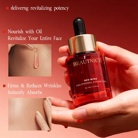 BEAUTNICE Red Wine Polyphenol Face Serum - 30ml, All Seasons Daily Care Anti-Glycation Antioxidant Anti-Aging Formula for Dullness, Hydrates, Brightens, Smooths, Firms & Supples, Evens Out Tone & Texture, Fast-Absorb Silky Lightweight Essence