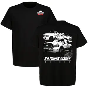 60 Power Stroke Trucks T-Shirt Men's Cotton Short Sleeve Car Graphic Tee Casual Menswear Ford Lover