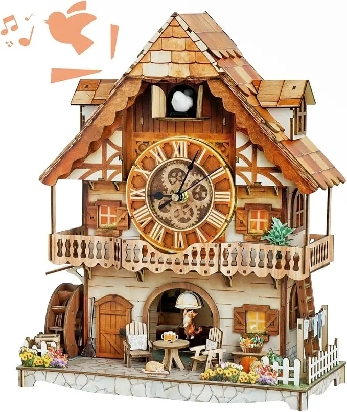 Cuckoo Calling German Cottage – DIY Wood Clock, 3D Puzzle Kit