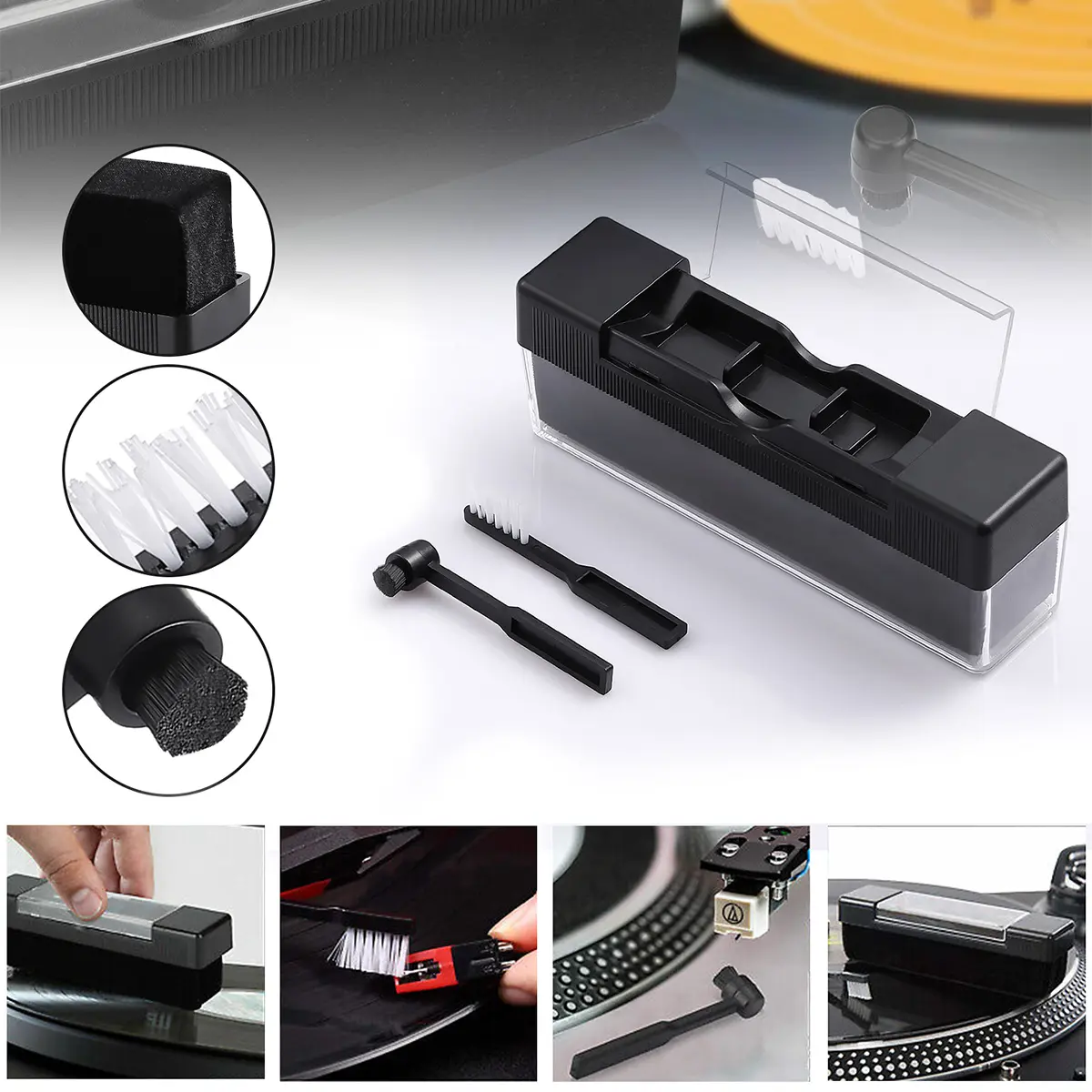 3-in-1 Portable Vinyl Record Cleaner Kit - Velvet Brush, Stylus Cleaner, Gentle Anti-Static Dust-Proof Cloth for Cleaning, Removing Dirt, Stains, Fingerprints & Sound Quality Restoration, Removes Dirt