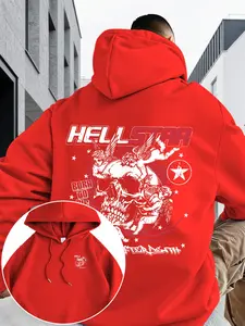 Men's Hooded Sweatshirt Hell Star Dark Religious Contrast Style, Drawstring Pocket Design, Casual Fall & Winter Wear