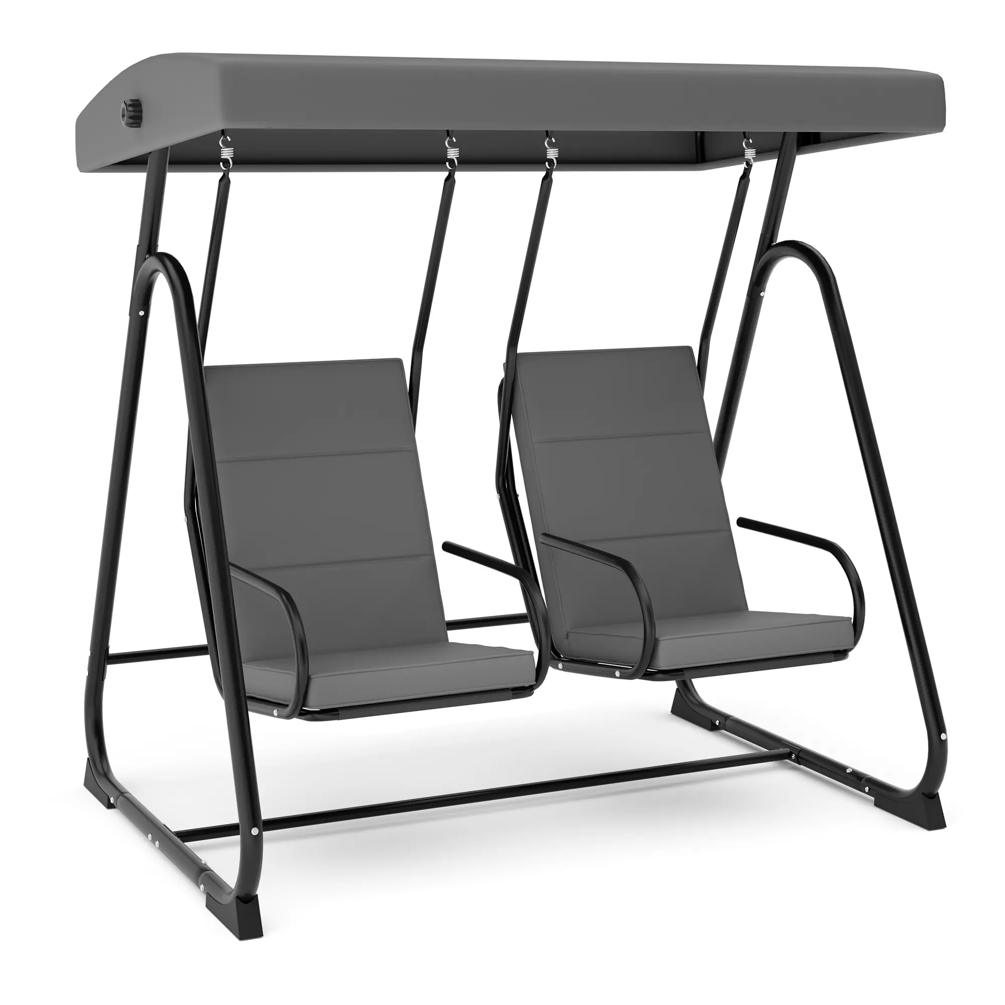 [Football Fan SeasonDeal] Adjustable Canopy & Removable Cushions - 2-Person Outdoor Swing Chair - Heavy Duty Weather-Resistant Steel Frame, Independent Seats, Comfortable Double Patio Bench for Garden, Porch, Balcony, Backyard - Dark Gray/Blue