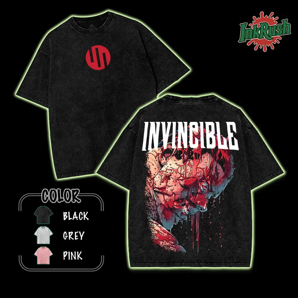 "Thragg The Conqueror" viltrumite compression - 2 side v2 Washed Tshirt,  Invincible ss4 Comics T-Shirt, Comics Wash T-Shirt, TV Show T-shirt, Unisex Shirt Streetwear graphic Menswear Cotton Fabric Top lover graphic tee