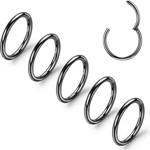 5pcs Nose Rings Hoops 14G-20G Hinged CZ Conch Piercing Jewelry 316L Surgical Steel Septum & Lip Rings 6mm-14mm