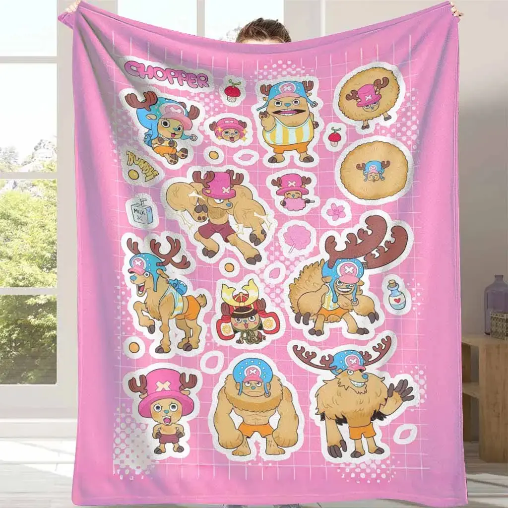 Pink grid background, multi-pose cute reindeer cartoon character all-over print flannel blanket, wrinkle-resistant, portable, breathable, warm fabric, for kids’ bedrooms and offices, versatile decor for multiple scenes, suitable for everyday use and as a
