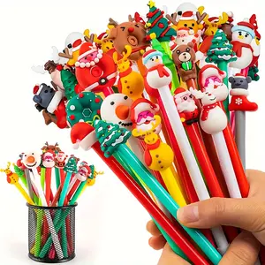 50pcs Christmas Gel Ink Pens, Novelty Round Ballpoint Pen 0.5mm Gel Ink, Christmas Character Stick Pen, School Office Supplies