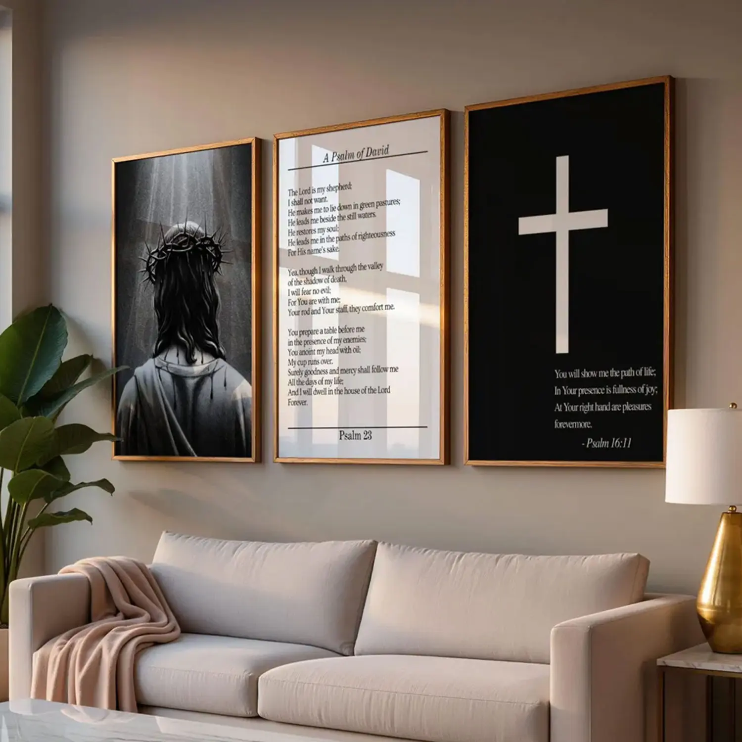 Modern Christian Wall Art, Set of 3 Faith Prints, Jesus Artwork, Bible Verse Bundle, Psalm 23 Scripture Decor, Easter Print Poster