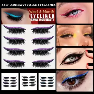 4 Pairs Glitter Self-Adhesive False Eyelashes - Waterproof D Roll Thickened 13-15mm, Easy to Apply for Cosplay, Parties & Everyday Use, Reusable & Natural Look, Cat Eye & Fluffy Styles, Cosplay Eyelashes, Selfadhesive Lashes, Cosmetic False Lashes