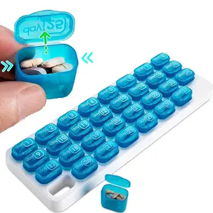 Monthly Pill Organizer with Lid - Arthritis-Friendly Easy-Open Lids 31 Removable Daily Pill Pods Date Reminder & Travel Case for Vitamins & Medications