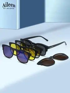 Men's Square Frame Magnetic Clip on Anti Blue Light Sunglasses, Trendy Casual Tac Lens Sunglasses for Everyday Use, Fashion Accessories for Outdoor Activities