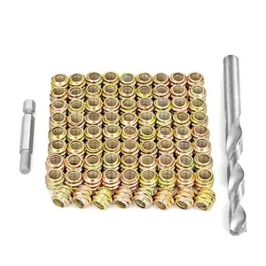 80-Piece M6 No-Head Wood Threaded Inserts with Hex Socket Drive, 9.0mm Wear-Resistant Carbon Steel Twist Drill & Matching Drive Tool Included, 10mm Fastener Connector for Wood Furniture Combinations (M6x10mm-H)
