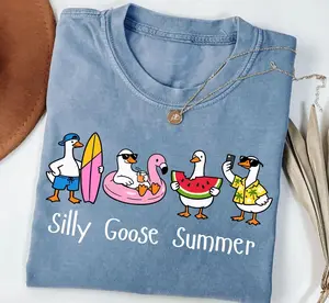 Silly Goose Summer Graphic T-Shirt, Cute Goose Lover Tee, Funny Beach Animal Meme Shirt, Vacation Outfit Tee, Unisex Gift(100% Cotton)