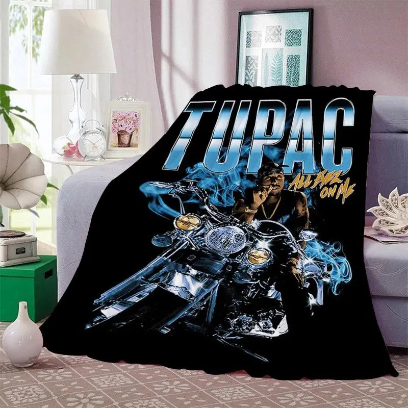 Tupac 2Pac Flannel Blanket - Vintage 90s Hip-Hop Style, All Seasons Durable Fade-Resistant Warm Throw for Bedroom, Couch, Collector Display Decor