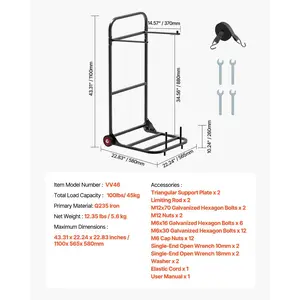 VEVOR Folding Chair Rack, 100 LBS Capacity, Heavy-duty Chair Cart for Hanging 10 Chairs, Multi-Function Metal Chair Storage Dolly with Rubber Wheels, Push-Style Chair Holder, Matte Black