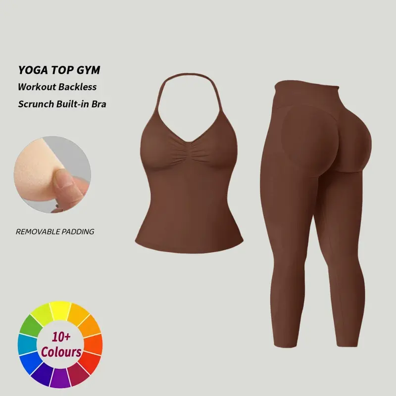 Women's Halter Sports Bra + High Waist Tight Pants Set, Fitness Sportswear Set, Detachable Pads, Butt Lifting, Abdominal Shaping, Yoga Fitness Daily Wear, Workout Sets