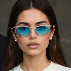 Owl-Detailed Round Rimless Sunglasses 2025 Retro Trend Blue Lenses Perfect for Street Style & Festival Outfits Trendy Design