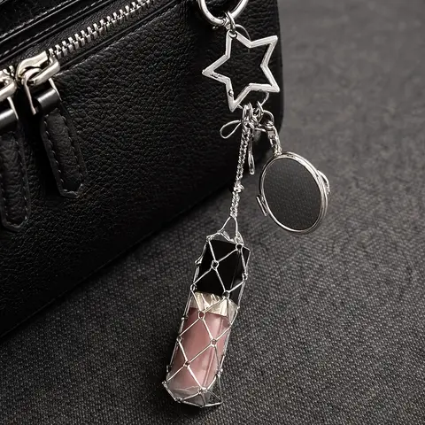 Women's Glamorous Metallic Silver Heart Keychain - 2026 Elegant Stainless Steel Mesh Lipstick Net Bag Pendant, Mirror Charm, Portable Storage, Commute Accessory, Mini Party Gift (Home & Festive Supplies)