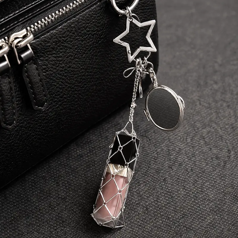 Women's Glamorous Metallic Silver Heart Keychain - 2026 Elegant Stainless Steel Mesh Lipstick Net Bag Pendant, Mirror Charm, Portable Storage, Commute Accessory, Mini Party Gift (Home & Festive Supplies)