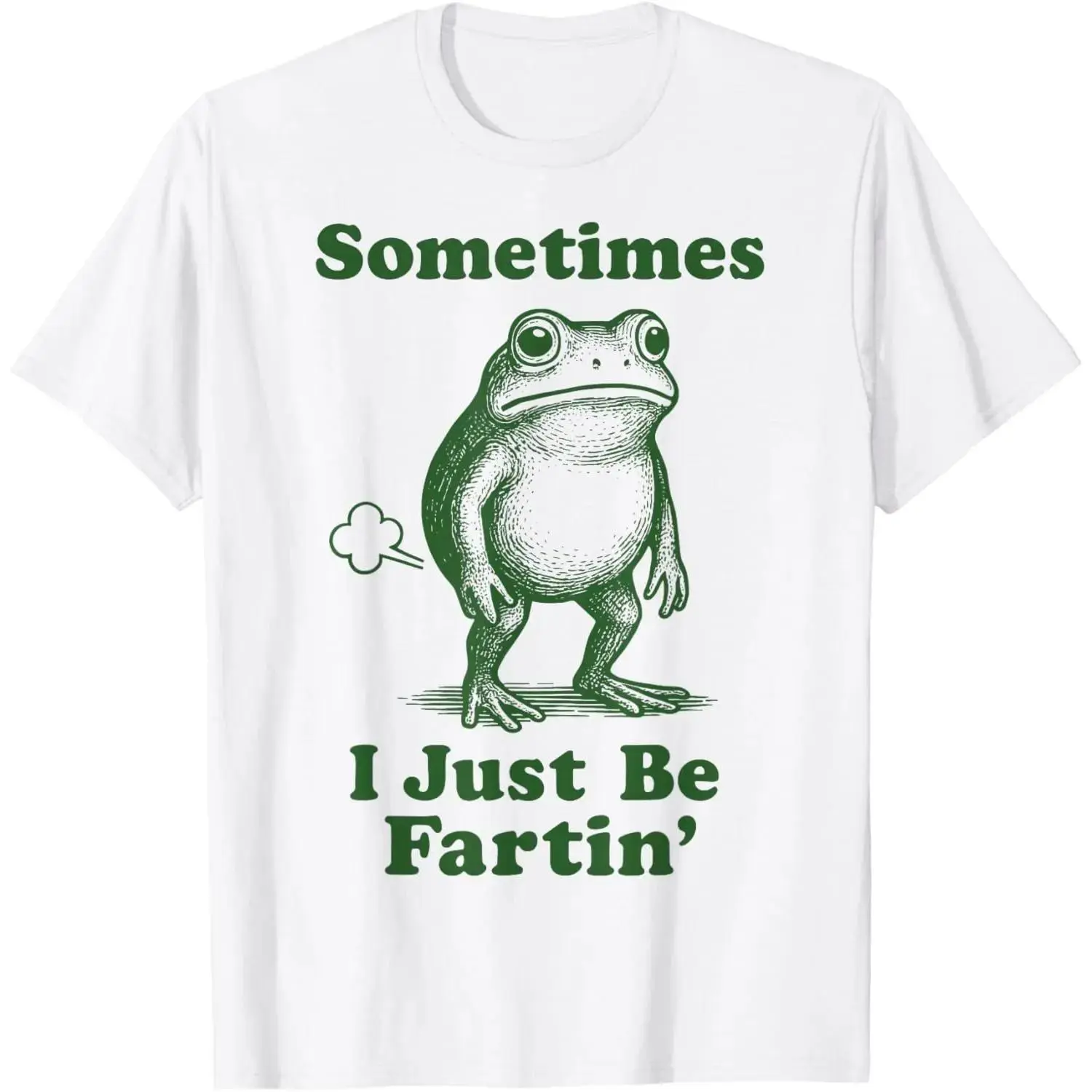 Women's Loose Short-Sleeve Round Neck Casual T-Shirt - "Sometimes I Just Be Farting Frog" Graphic Top, Women's Clothes