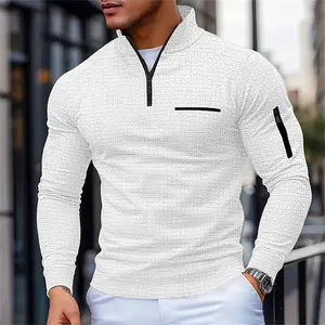 Men's Zip-Up Polo Sweatshirt - Long Sleeve, Soft Fabric, Adjustable Ventilation, Zip Closure, Casual Outdoor Sports Pullover for Summer