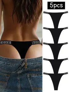 Women's Plus Size Thong Panties Set, Soft Breathable Quick-Dry Underwear, Sexy Fitted Plain Design, All Season Comfort Fit, Adjustable Seamless Underwear