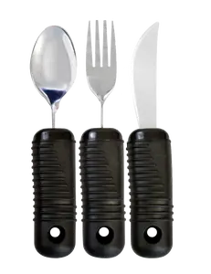 3 Piece Super Easy Grip Flatware Set - Bendable Built Up Utensils - Fork, Knife, and Spoon (Standard)
