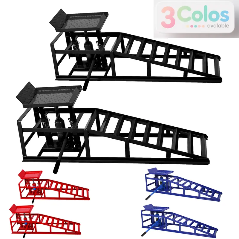 2-Pack 5-Ton Hydraulic Car Ramps 10000lbs Heavy Duty Auto Truck Service Ramps Adjustable 11.6"-16.5" Lift Black/Red/Blue Steel Garage Lift for Oil Changes Vehicle Maintenance