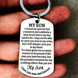 2pcs Stainless Steel Dog Tag Keychain for Son - Inspirational Gift with Loving Message, Durable Keyring Keepsake for Boys, Perfect for Birthdays, Graduation, or Special Occasions, Motivational Keychain |         Polished Finish |         Stainless Steel T