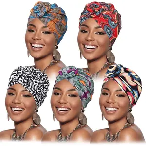 5 Pack Knotted Headwraps for Women African Turban Pre-Knotted Beanie Headwraps Hair Covers scarf SpringStatements