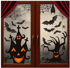 90 Pieces Halloween Window Clings Static Window Stickers with PVC Bats Spider Web Window Decals for Halloween Party Decoration Favors Supplies Pack Spooky Room