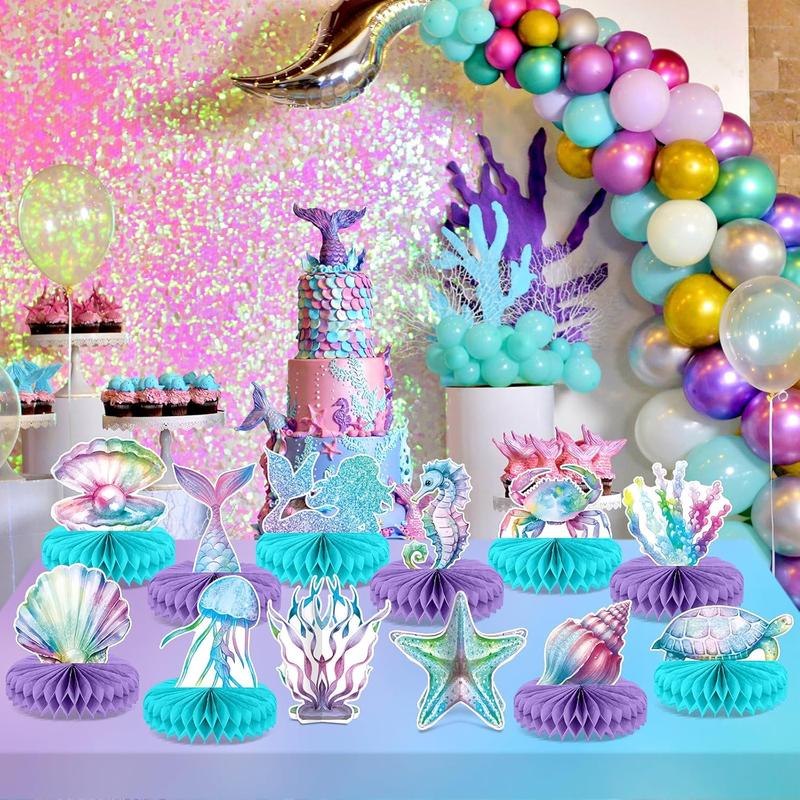 12Pcs Mermaid Party Supplies Mermaid Birthday Honeycomb Centerpieces for Under The Sea Party Decorations Ocean Mermaid Theme Table Honeycomb for Ocean Mermaid Theme Birthday Baby Shower Party Favors