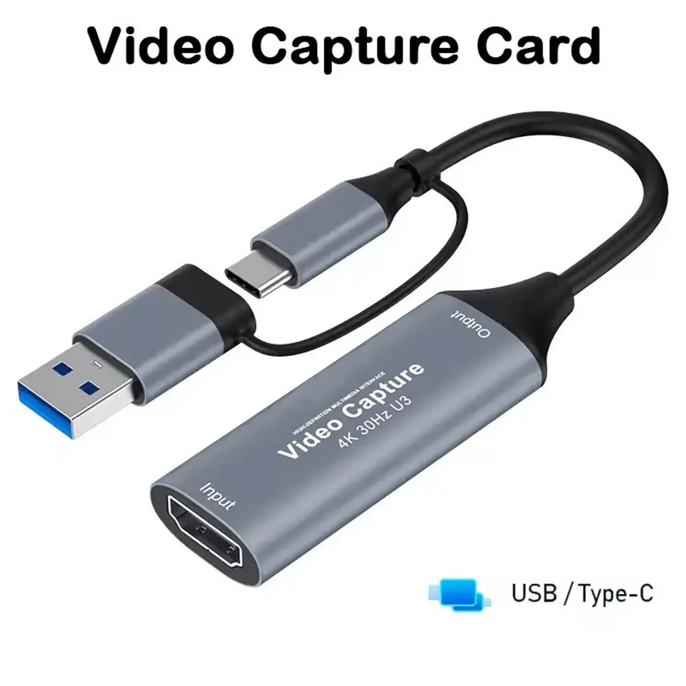 Dual-Function USB 3.0 Video Capture Card, Compatible with 4K HDMI & USB 2.0 Type-C, Ideal for Gaming Recording Switch/xbox/ps5/4 Live Streaming