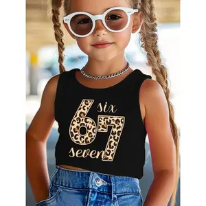 Girls' Summer Fashion Athletic Vest "67" Leopard Print Casual Tank Top
