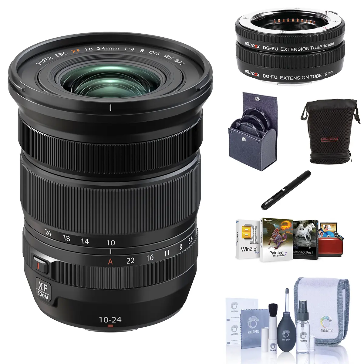 Fujifilm XF 10-24mm f/4 R OIS WR Lens, Bundle with Viltrox DG-FU Tube Set, 72mm Filter Kit, Cleaning Kit, Lens Case, Lens Wrap, Lens Cleaner, Mac Software Kit