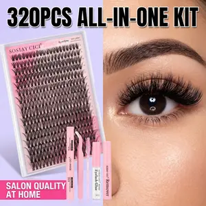SOSIAYCICI 40D D Curl Lash Clusters Kit 320Pcs, 9-16mm Mix Waterproof Fluffy Individual Lashes, DIY At-Home Extensions With Bond & Seal, Remover, Applicator, TikTok Holiday Haul