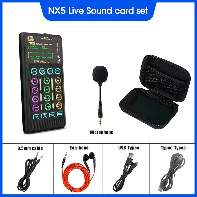 HOSABELY NX5 Small Handheld Digital Live Sound Card Set, Portable Audio Interface for Computer, Office Desktop, Laptop Recording & Live Broadcasting, Live Sound Cards