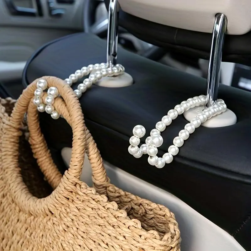 Car Seat Back Hook, 1 Pair Multi-functional Bead Decor Stainless Steel Car Seat Decorative Back Hook, Universal Car Interior Accessories, Car Storage Organizer, Car Backseat Organizer, Car Organization Supplies, Holder