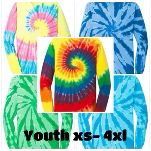 Long Sleeve Tie-Dye Handmade Unisex T-Shirt 100% Cotton Youth XS-4XL Graphic Tees Tropical Baggy Crewneck Loose Oversized Streetwear Women's Wear Tshirt