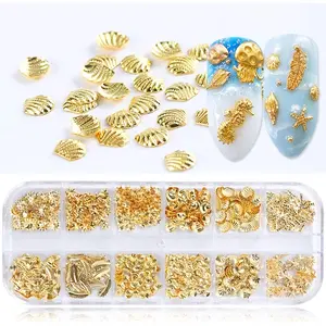 Ocean Theme Nail Art Decorations, Metal Studs Starfish Shell Coconut Tree Slices, Summer Sea Style Nail Accessories