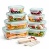 AISOON 8-Pack Multi-Size Square & Rectangle Crystal-Clear Borosilicate Glass Base Container Food Storage, Leakproof Airtight Vent Hole Lids, Bonus Kitchen Camping Utensils, Microwave-Freezer-Dishwasher Safe for Fridge Organization, Meal Prep