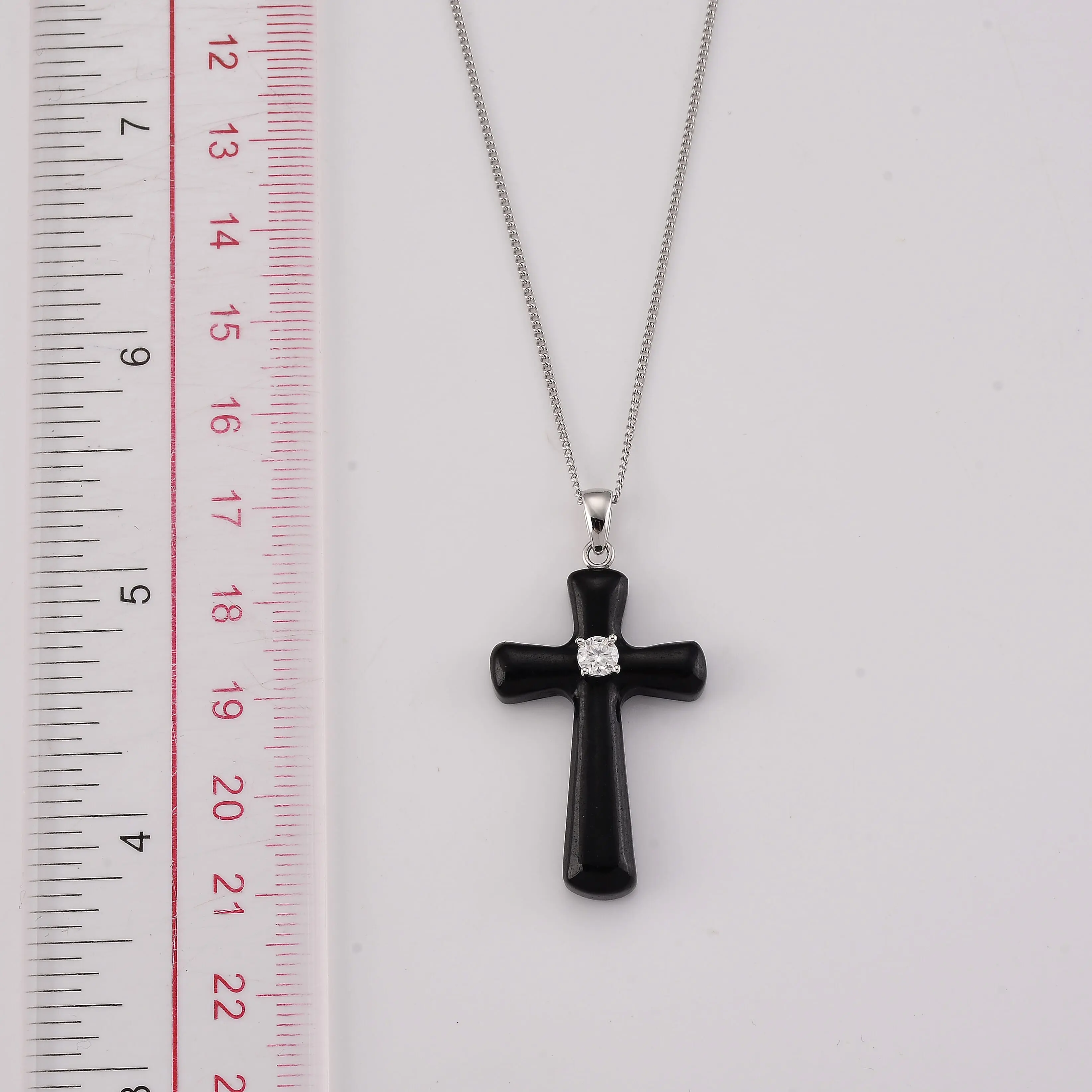 D'Joy Moissanite (Rnd 4mm), Black Jade Cross Pendant Necklace (18 Inches) in Rhodium Over Sterling Silver 18.00 ctw