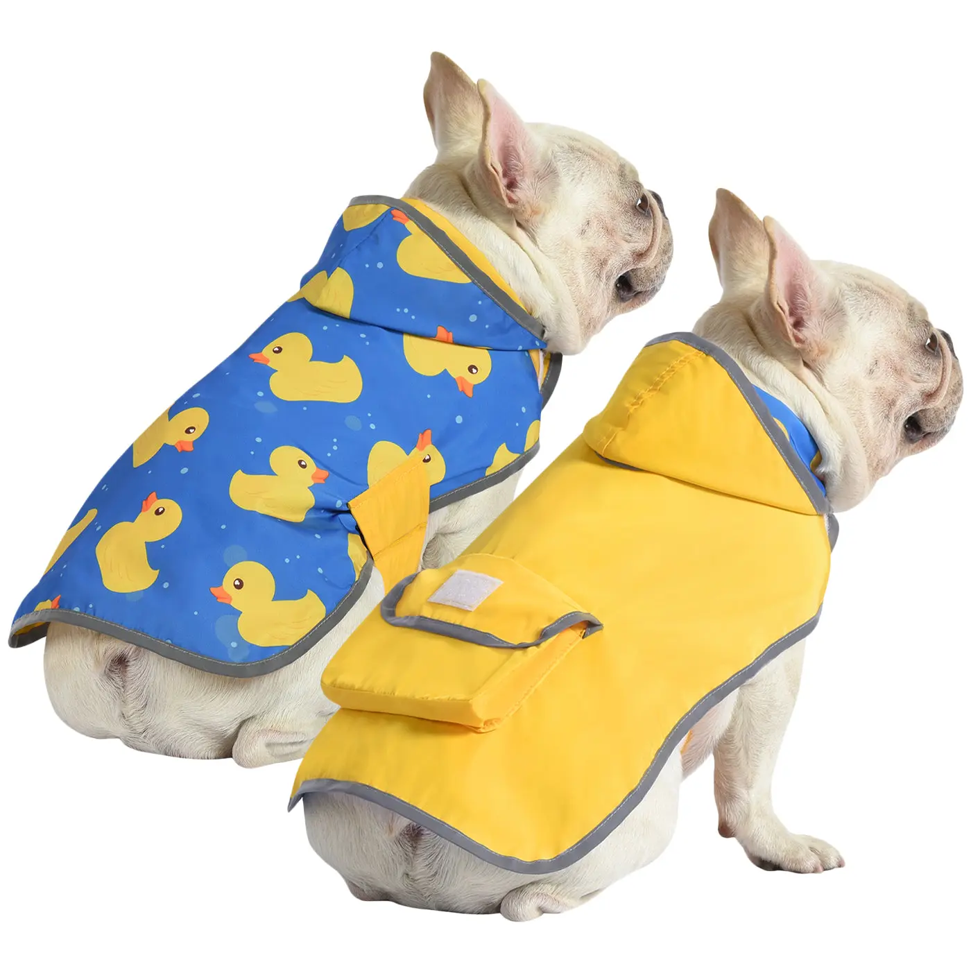 HDE Reversible Dog Raincoat with Hood Waterproof Nylon Pet Rain Gear for Small Medium Large Dogs Reflective Piping & Leash Hole Costumes Outfits Puppy Outside Clothing Outdoor