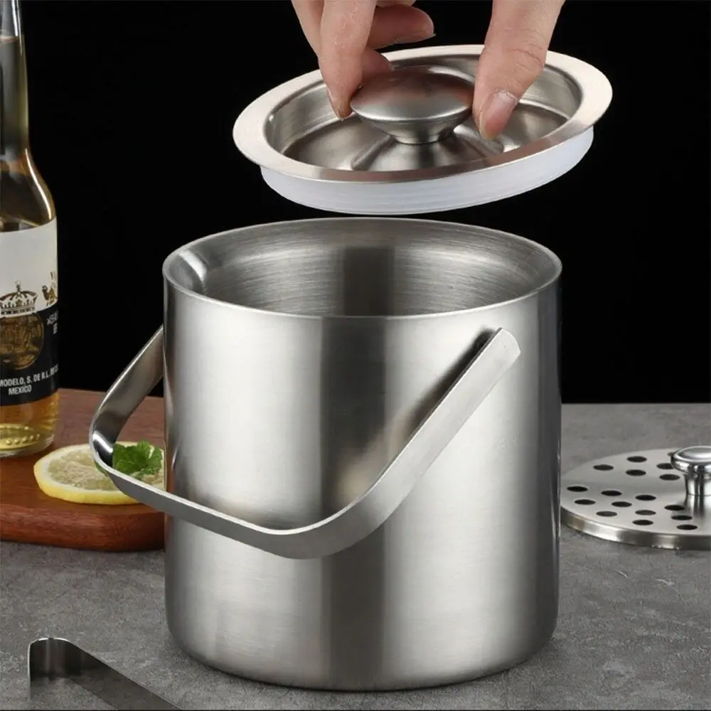 1pc Ice Bucket, Ice Bucket Champagne Bucket Wine Bucket Portable Double Wall Insulated Stainless Steel Ice Bucket with Tong Ice Tub Cooler Bucket Home Bar Accessories