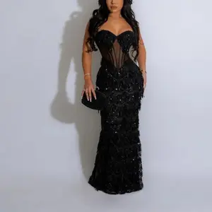 Sequined party dress fashion suspenders hip A-shaped skirt women Fitted Sleeveless