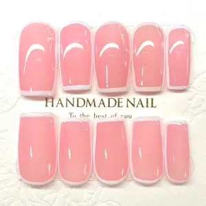 Handmade Nude Pink Outlined French Design Acrylic Press On Nails 10 PCS - Subtle Glam with Various Shapes and Sizes
