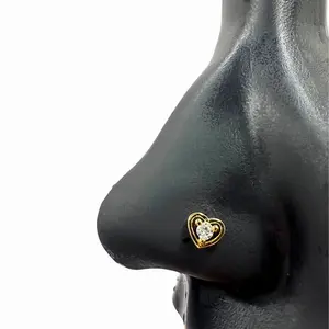 Studded Heart Nose Stud - Surgical Steel, 20 Gauge, L-Shape, 7mm X 4mm, Lead & Nickel Free, Hypoallergenic, Durable, with Case & Exclusive Pouch